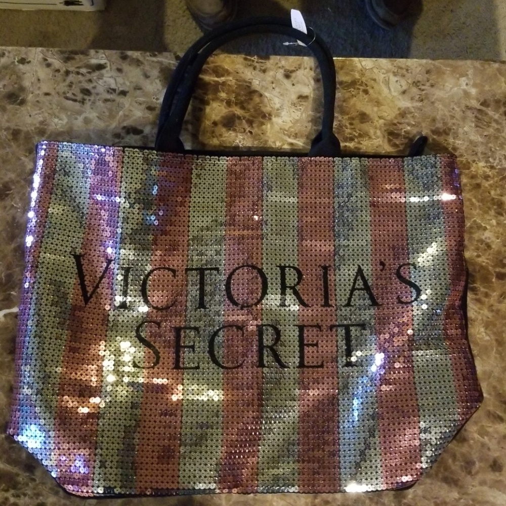 Sequined Victoria's Secret zippered tote